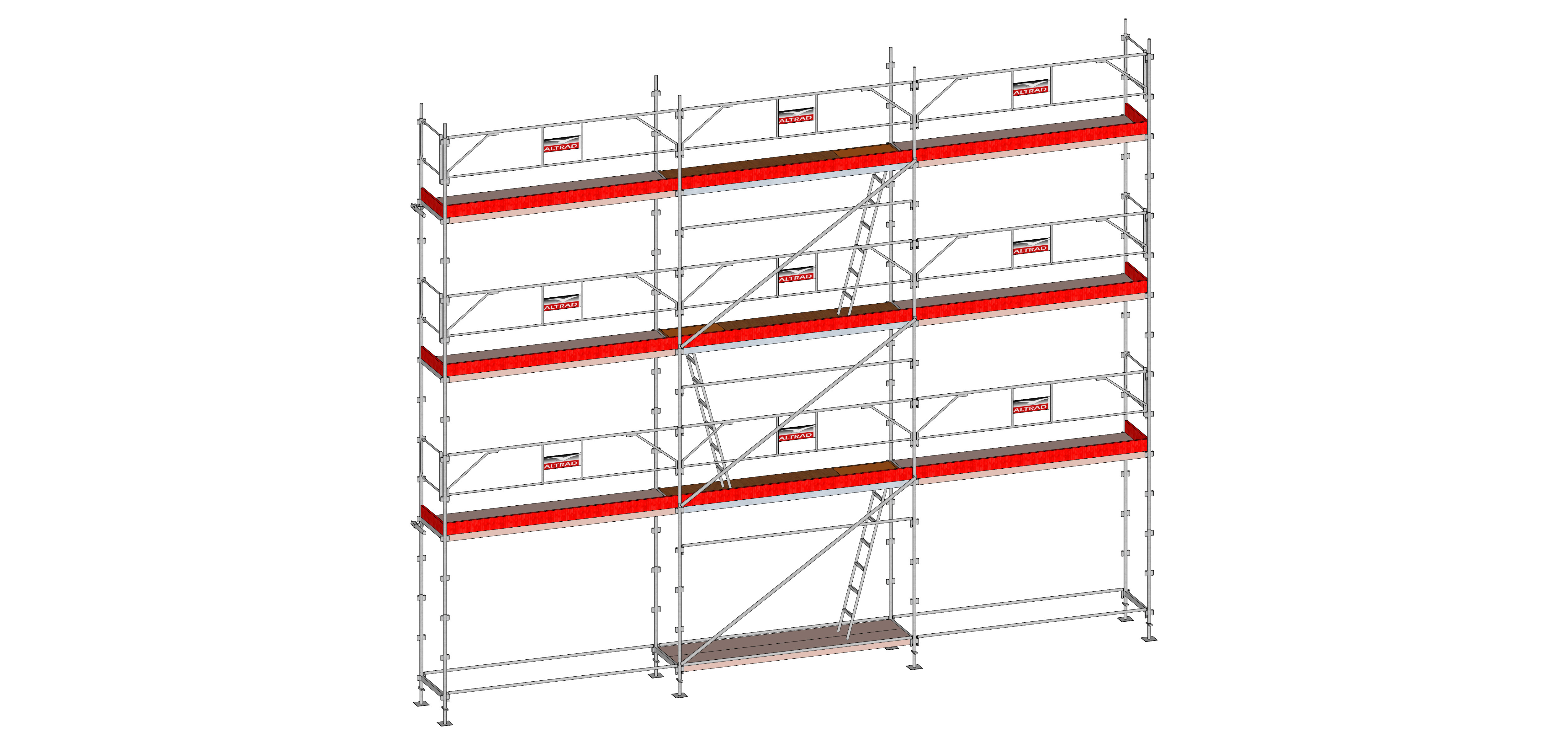 Echafaudage ALTRAD Facadier AERIS 80 m²-Structure longueur 10 m x hauteur de travail 8 m avec garde de corps fixe standard- L45P080GF