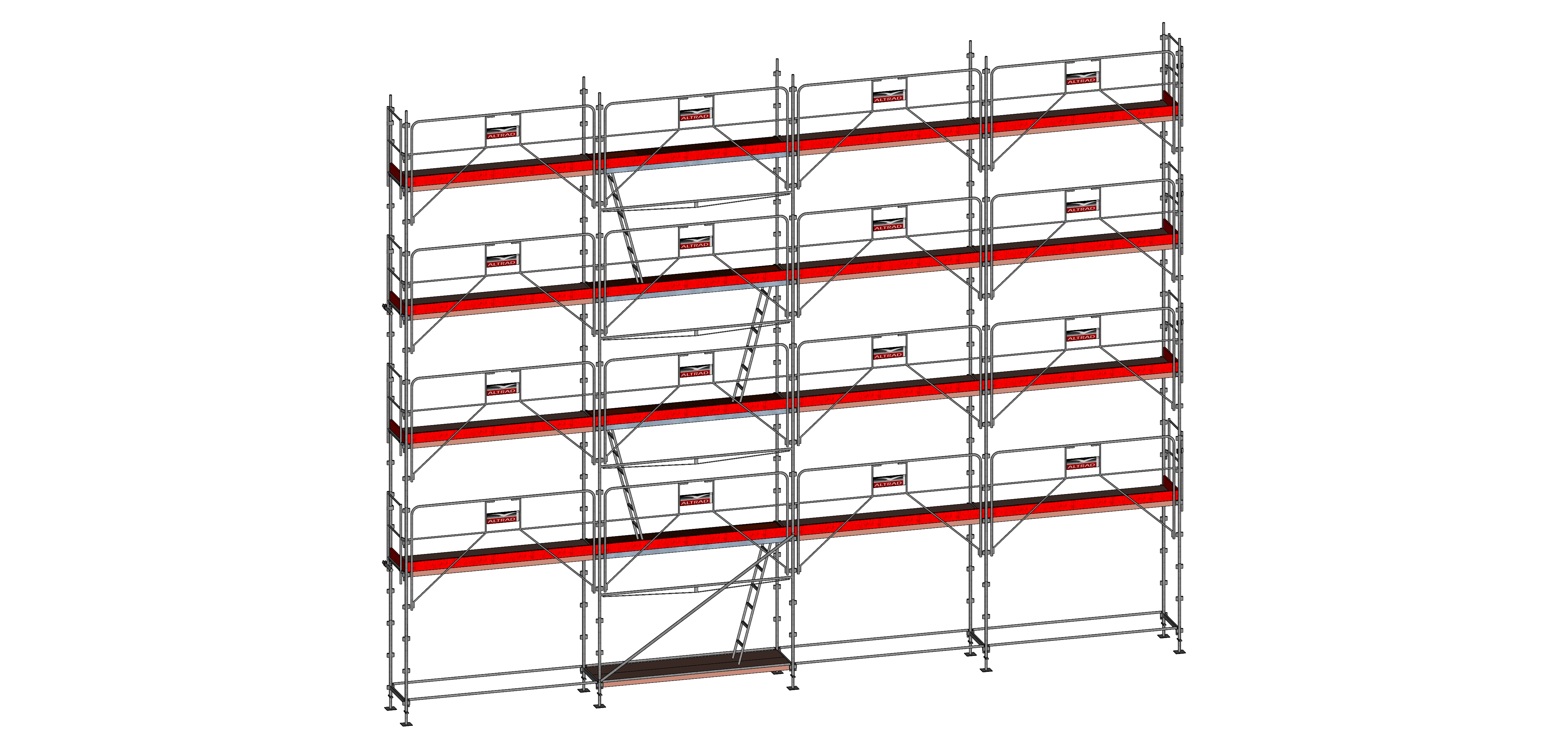 Echafaudage ALTRAD Facadier AERIS 130 m²-Structure longueur 13 m x hauteur de travail 10 m garde corps sécurité au montage avec planchers- L45P130GSP