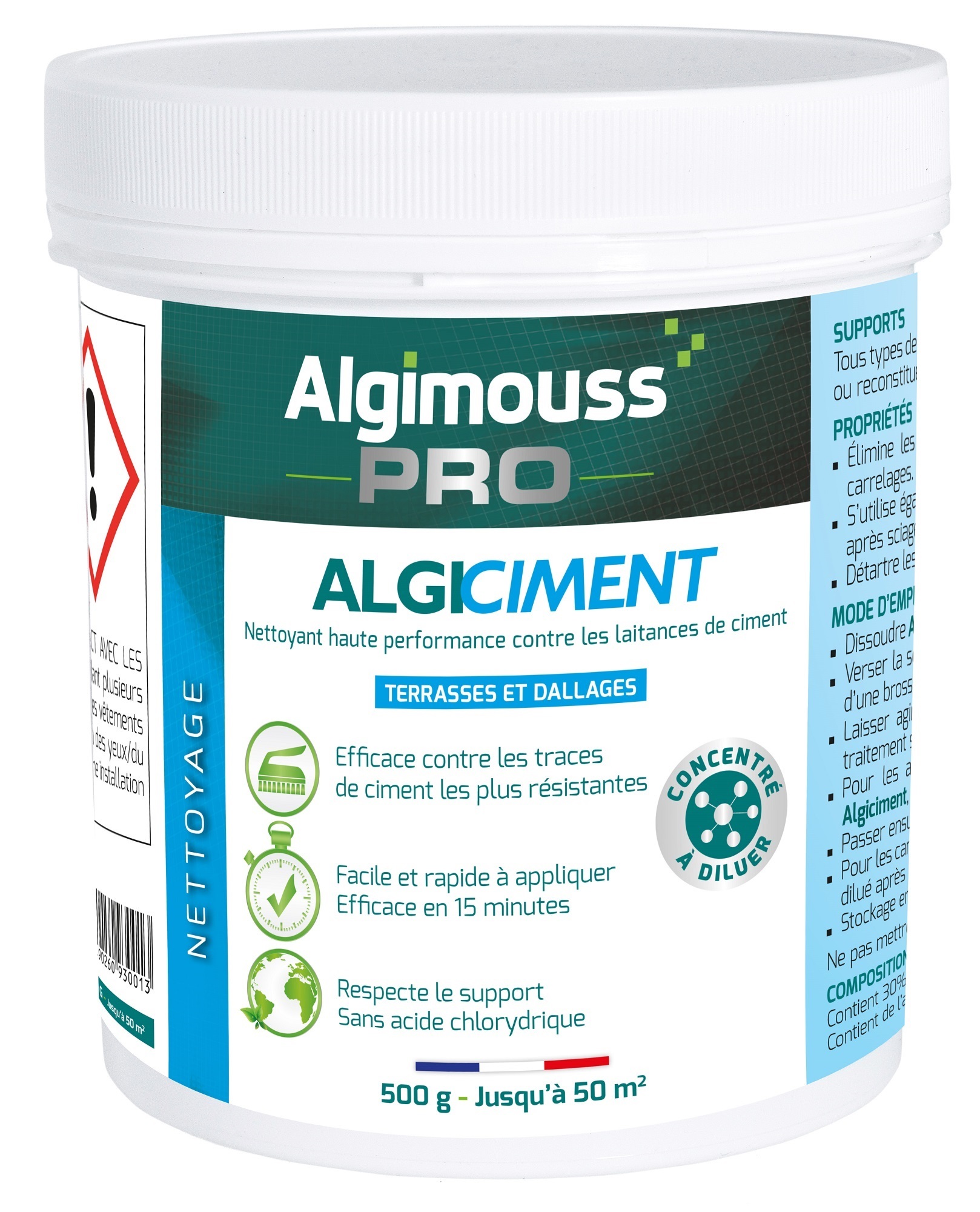 ALGICIMENT 500 gr - Nettoyant voiles de ciment poudre à dissoudre ALGIMOUSS - 093001