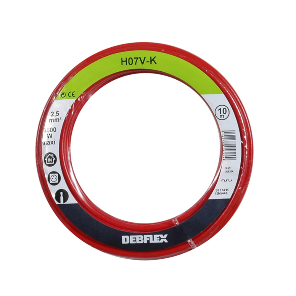 BOBINOT HO7V-K 2.5 MM² 10M ROUGE - DEBFLEX - 205324