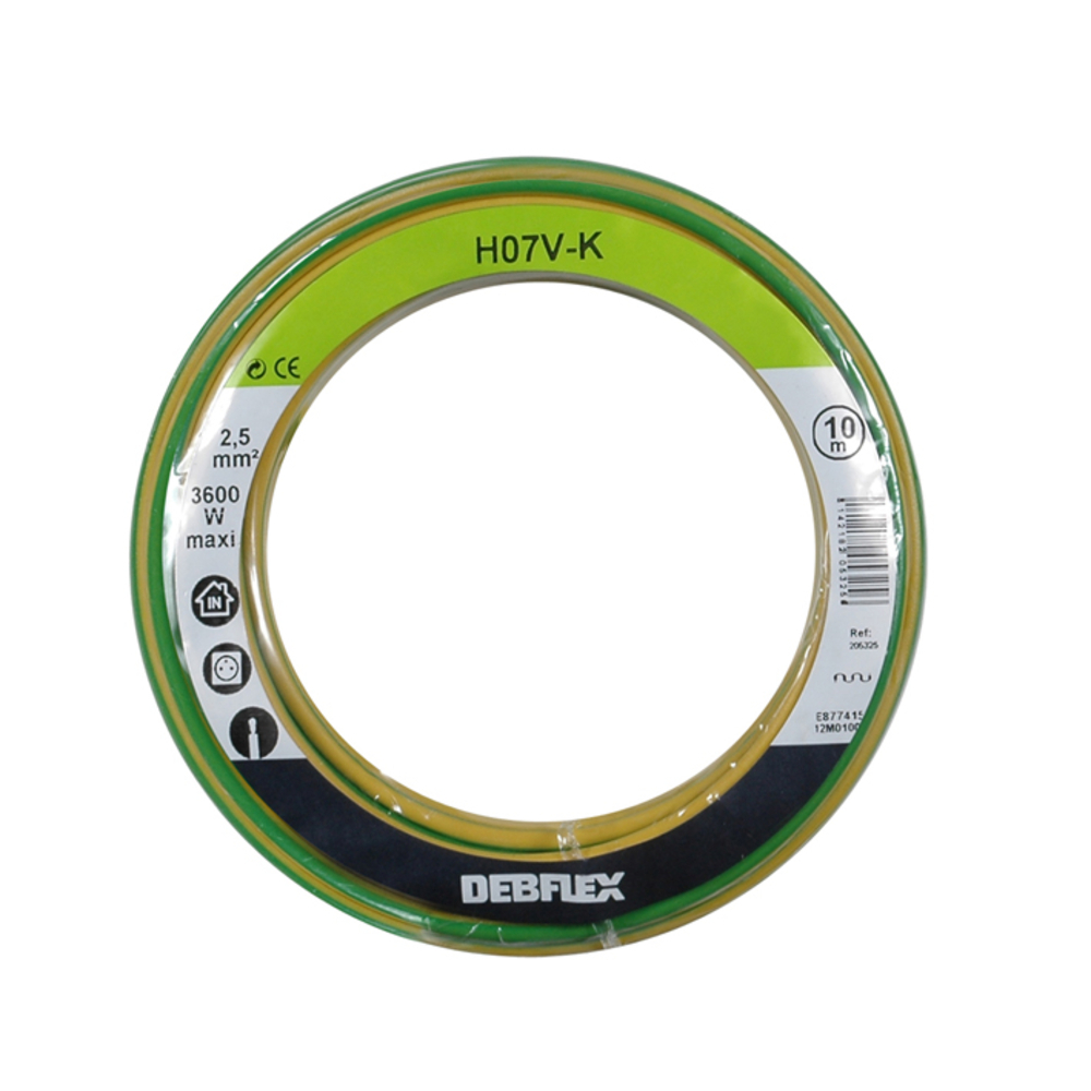 BOBINOT HO7V-K 2.5 MM² 10M JAUNE/VERT - DEBFLEX - 205325