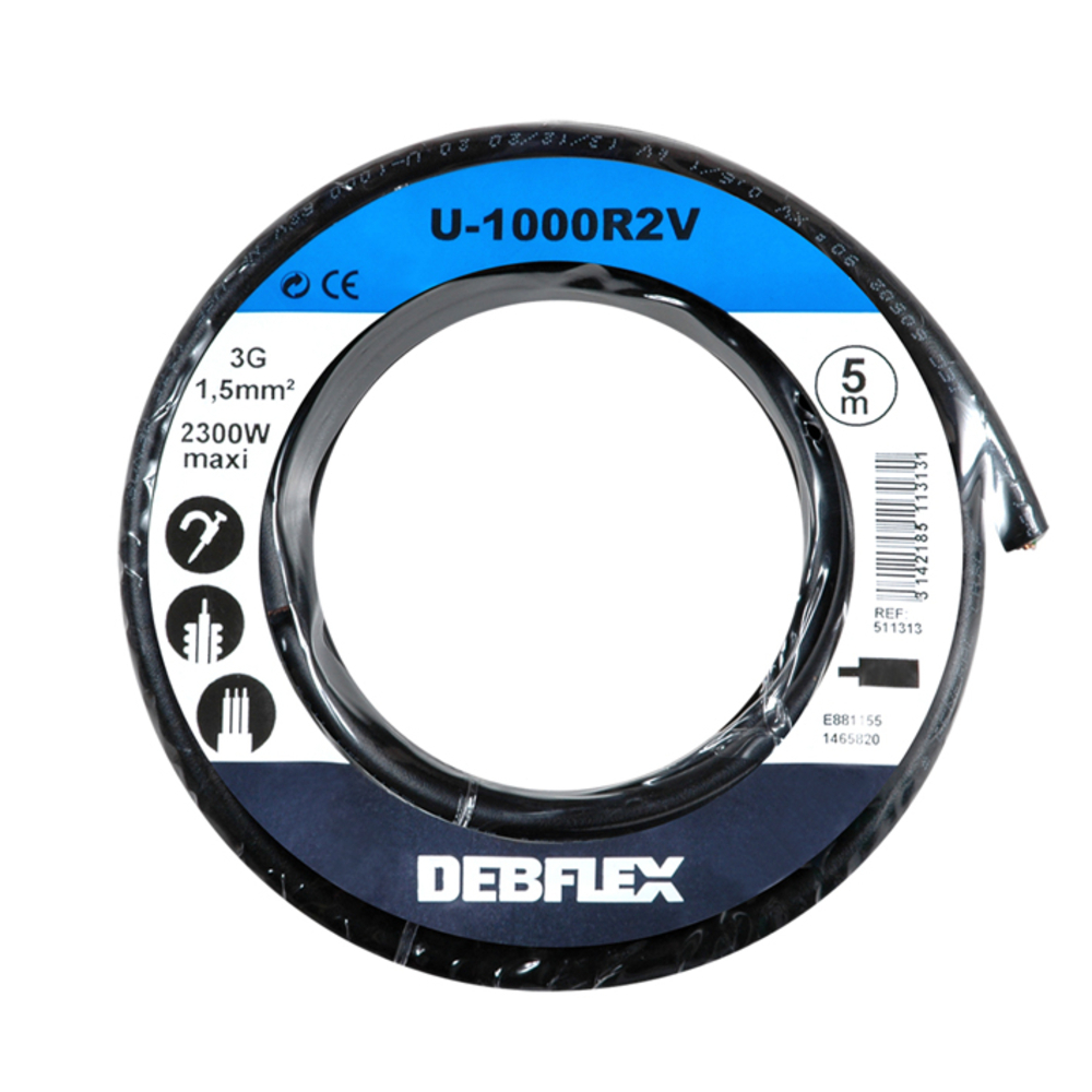 BOBINOT U1000R2-V 3G1.5 MM² 5M NOIR - DEBFLEX - 511313