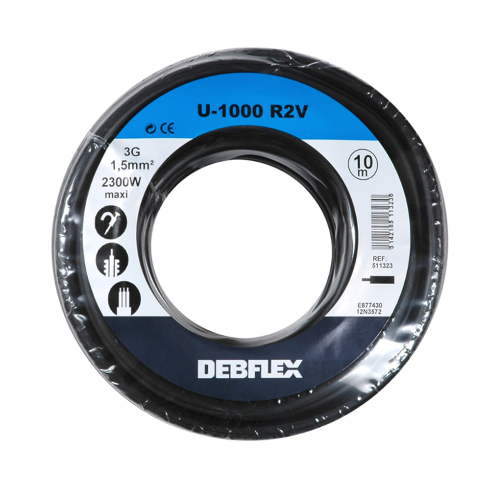 BOBINOT U1000R2-V 3G1.5 MM² 10M NOIR - DEBFLEX - 511323