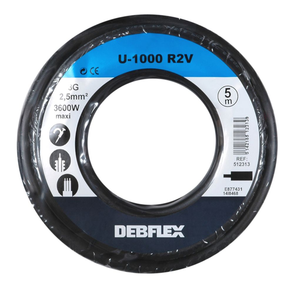 BOBINOT U1000R2-V 3G2.5 MM² 5M NOIR - DEBFLEX - 512313