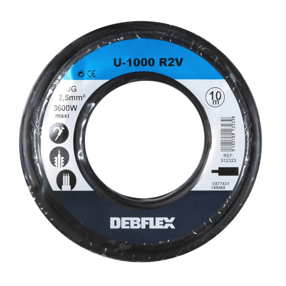 BOBINOT U1000R2-V 3G2.5 MM² 10M NOIR - DEBFLEX - 512323