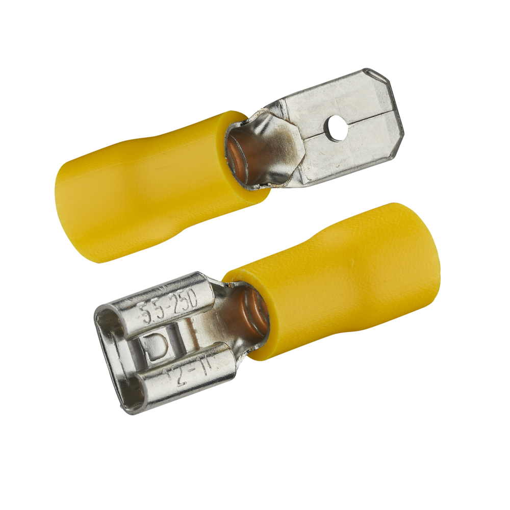 CLIPS MALE ET FEMELLE ISOLE 6.3X0.8 MM JAUNE SACHET DE 20 (10M+10F) - DEBFLEX - 711069