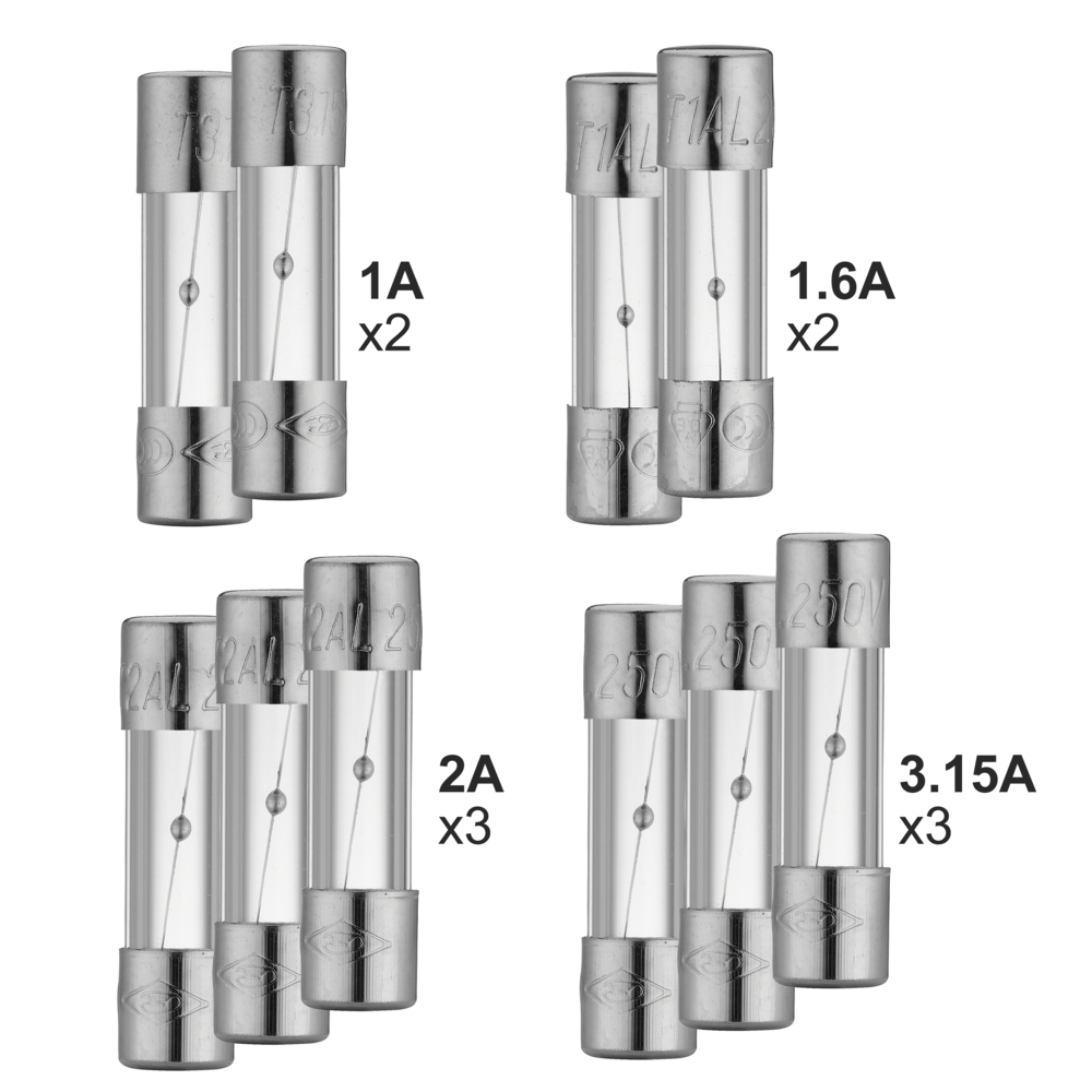 10 FUSIBLES VERRES FUSION LENTE 2X (1A, 1,6A) 3X (2A, 3,15A) - DEBFLEX - 715018