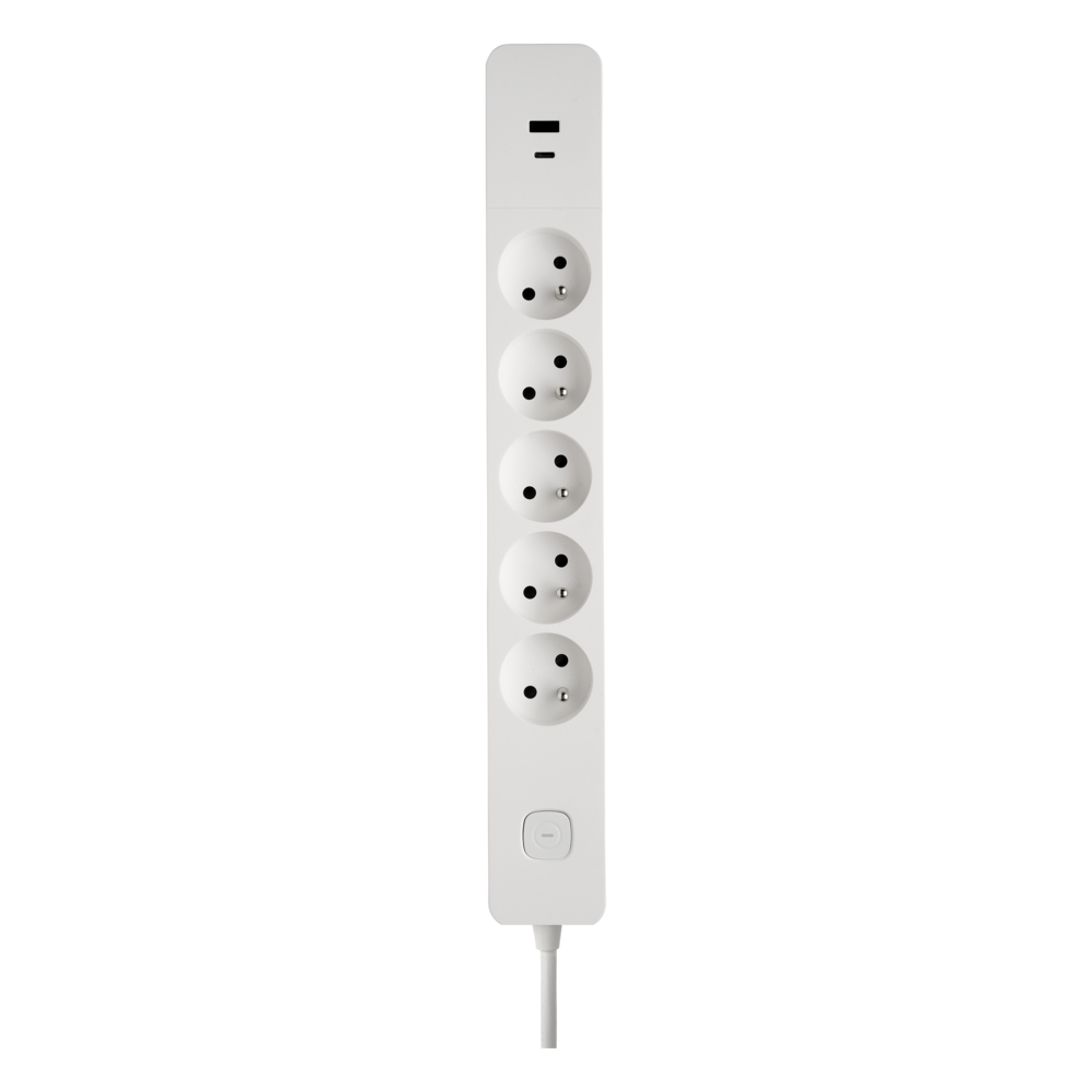 BLOC 5 PRISES 2P+T 16A AVEC INTERRUPTEUR + 2 USB A+C 3,4A 1,49M BLANC - DEBFLEX - 716225