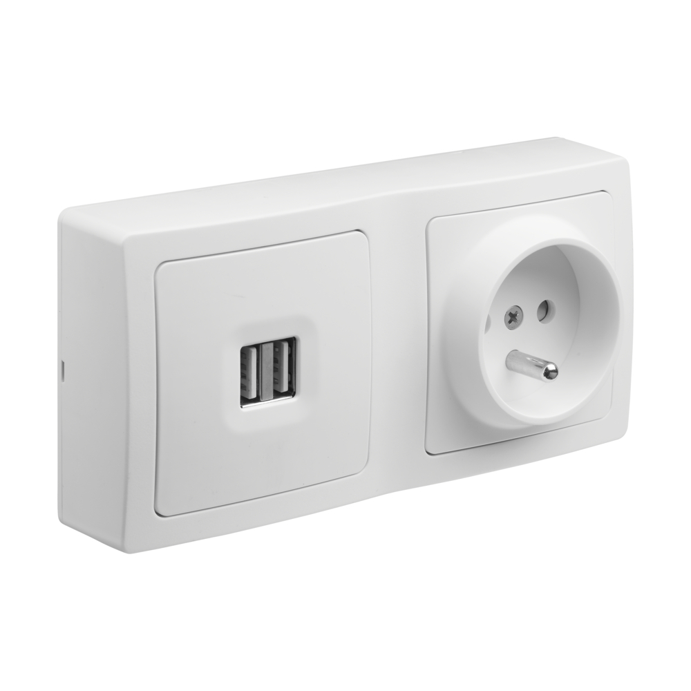 BLOK DUO PRISE USB DOUBLE 2,1A + PRISE DE COURANT 2P+T BLANC - DEBFLEX - 746823