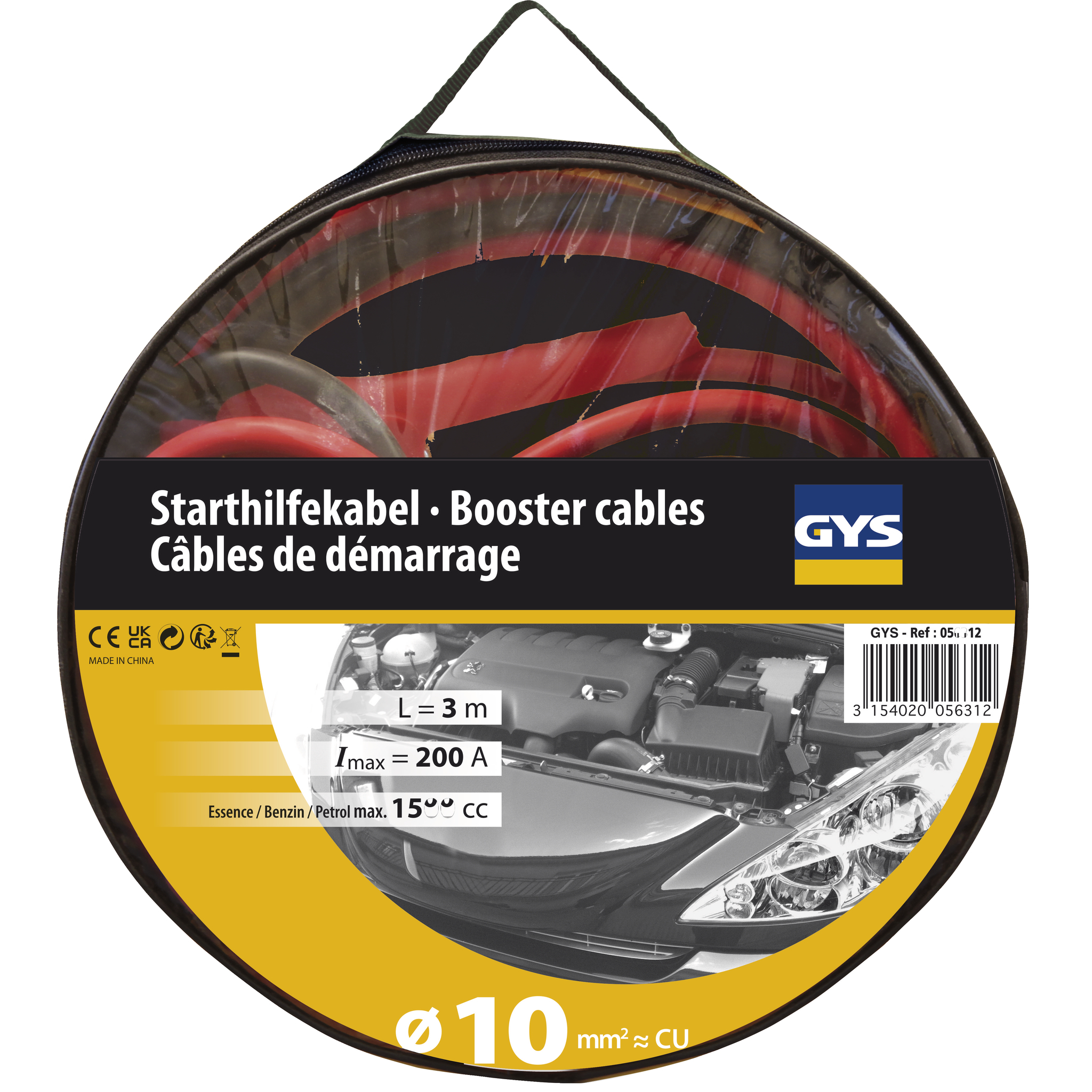 Cables démarrage 200 A - 3 m / 10 mm² - Pinces isolées GYS - 056312