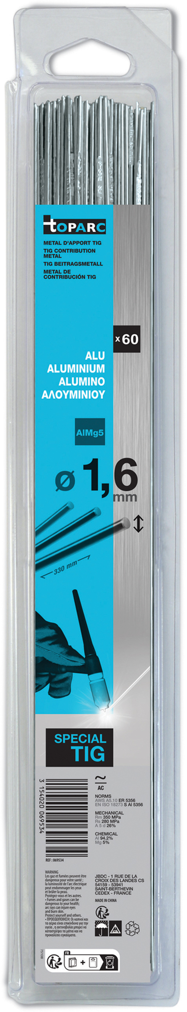 Blister de 60 baguettes TIG alu AIMG5 330mm Ø 1,6 GYS - 069534