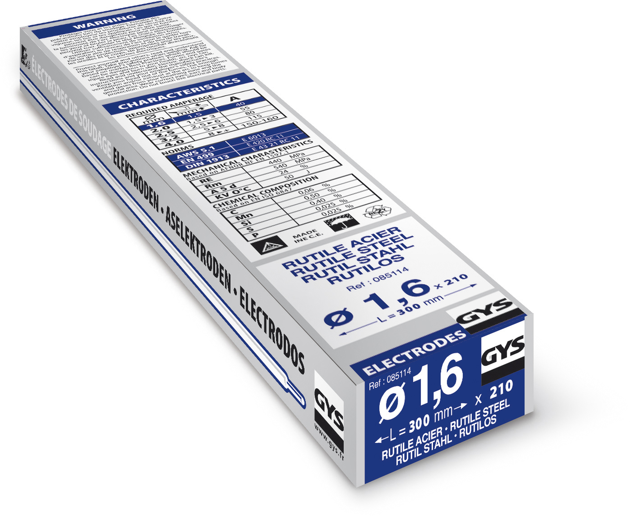 Demi-étui de 210 Électrodes rutiles E6013 Ø 1,6 GYS - 085114