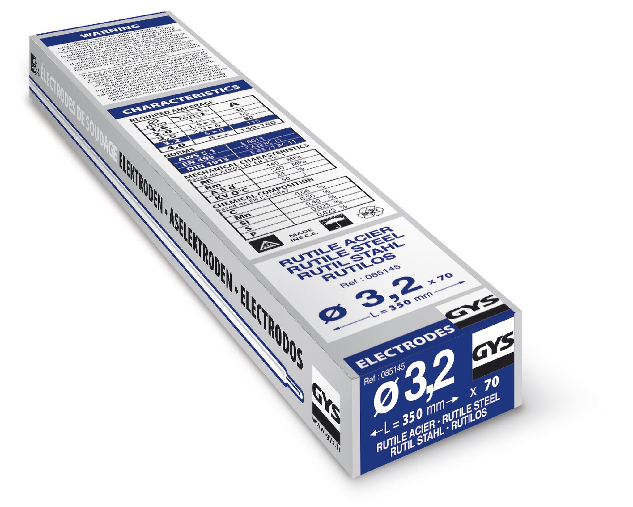 Demi-étui de 70 Électrodes rutiles E6013 Ø 3,2 GYS - 085145