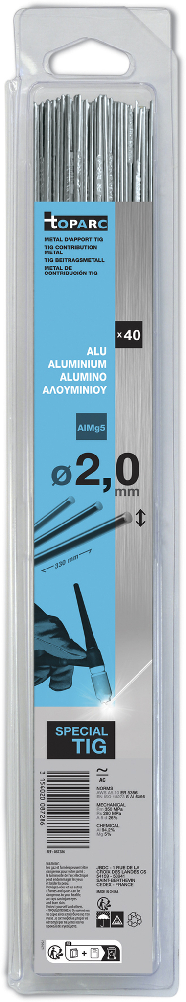 Blister de 40 baguettes TIG alu AIMG5 330mm Ø 2,0 GYS - 087286