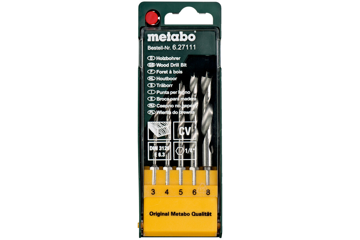 Coffret de mèches à bois, 5 pièces E 6,3 - METABO - 627111000