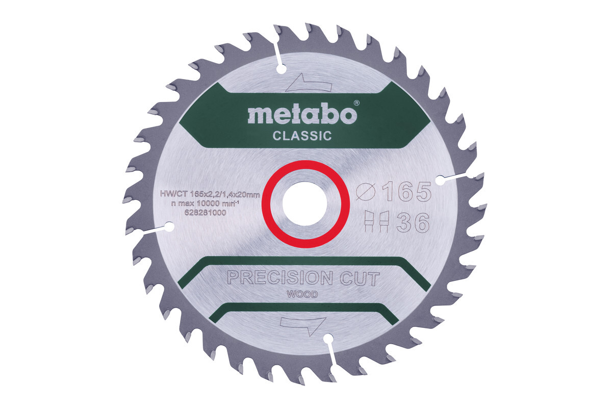 Lame de scie « precision cut wood - classic », 165x20 Z36 WZ 15° - METABO - 628281000