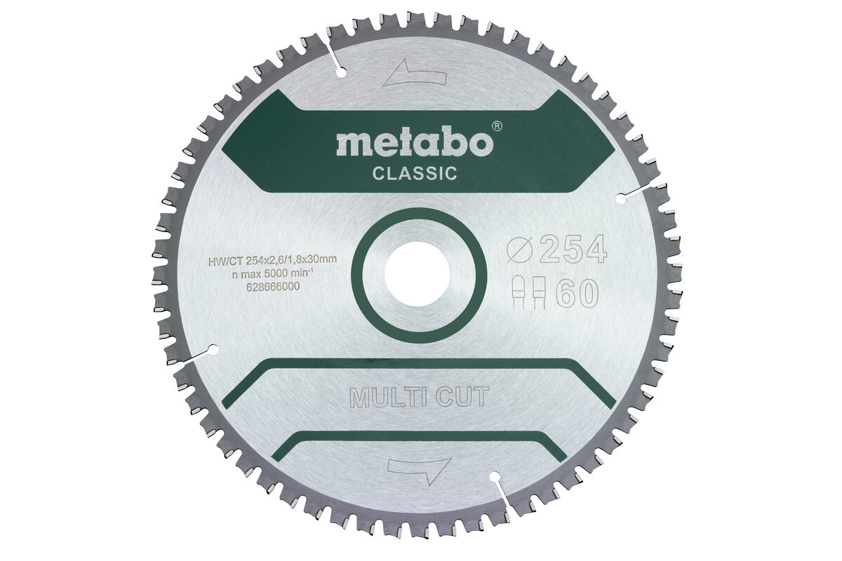 Lame de scie « multi cut - classic », 254x30 Z60 FZ/TZ 5° nég. - METABO - 628285000