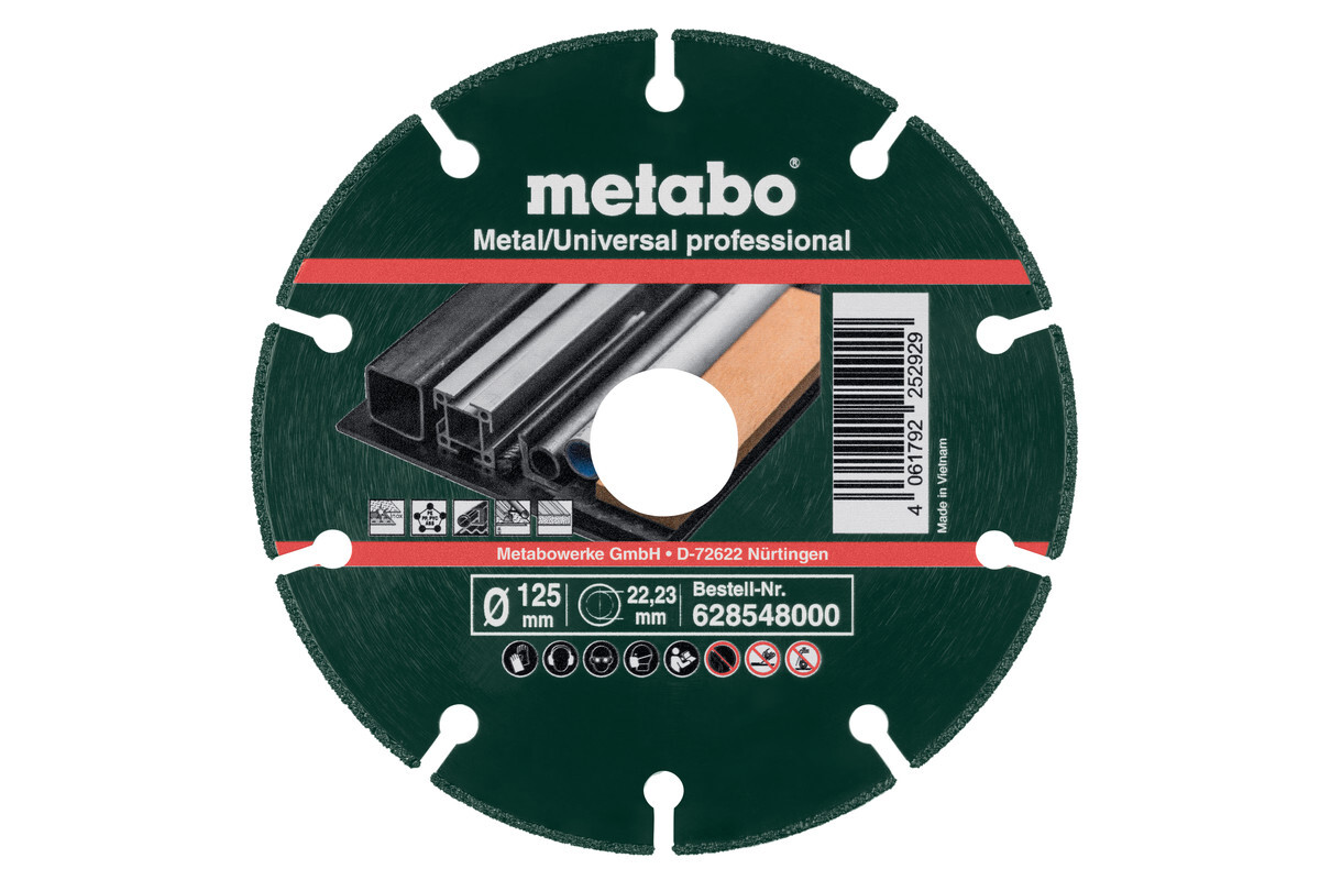 Meule de tronçonnage diamantée 125x1,3x22,23mm, « MUP », Métal/Universal « professional » - METABO - 628548000