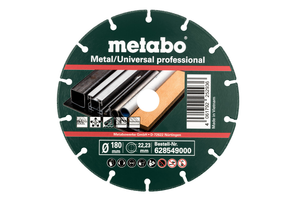 Meule de tronçonnage diamantée 180x1,6x22,23mm, « MUP », Métal/Universal « professional » - METABO - 628549000