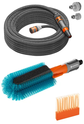 Kit brosse de lavage pour vélo Cleansystem avec tuyau Liano + batônnets de shampoing cire - GARDENA - 18864-20