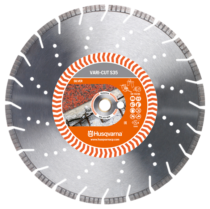 DISQUE DIAMANT HUSQVARNA VARI CUT S35 TURBO POUR DECOUPEUSES Ø 350 MM COUPE PIERRE NATURELLE ET BETON DURCI ALÉSAGE 25.4- 587905801