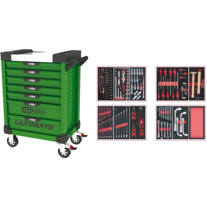 Servante ULTIMATE verte 7 tiroirs équipée de 173 outils KS TOOLS - 817.7173