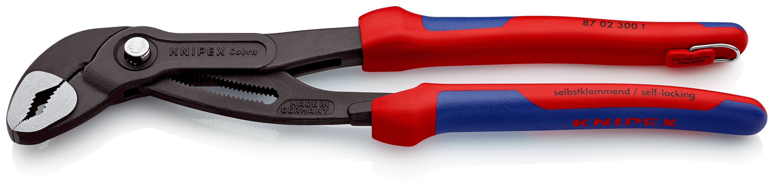 Pince multiprise Cobra® 300mm - Gainage bi-matière - Œillet antichute KNIPEX - 8702300TBK