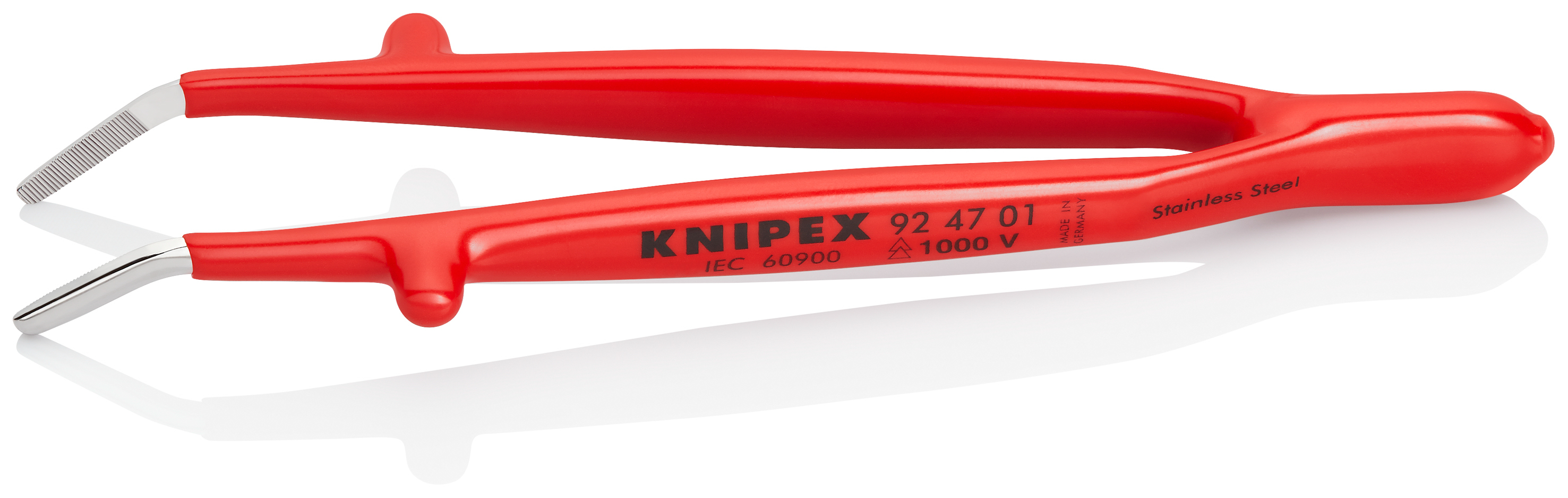 Pince brucelle inox 142mm coudée isolée 1000V KNIPEX - 924701