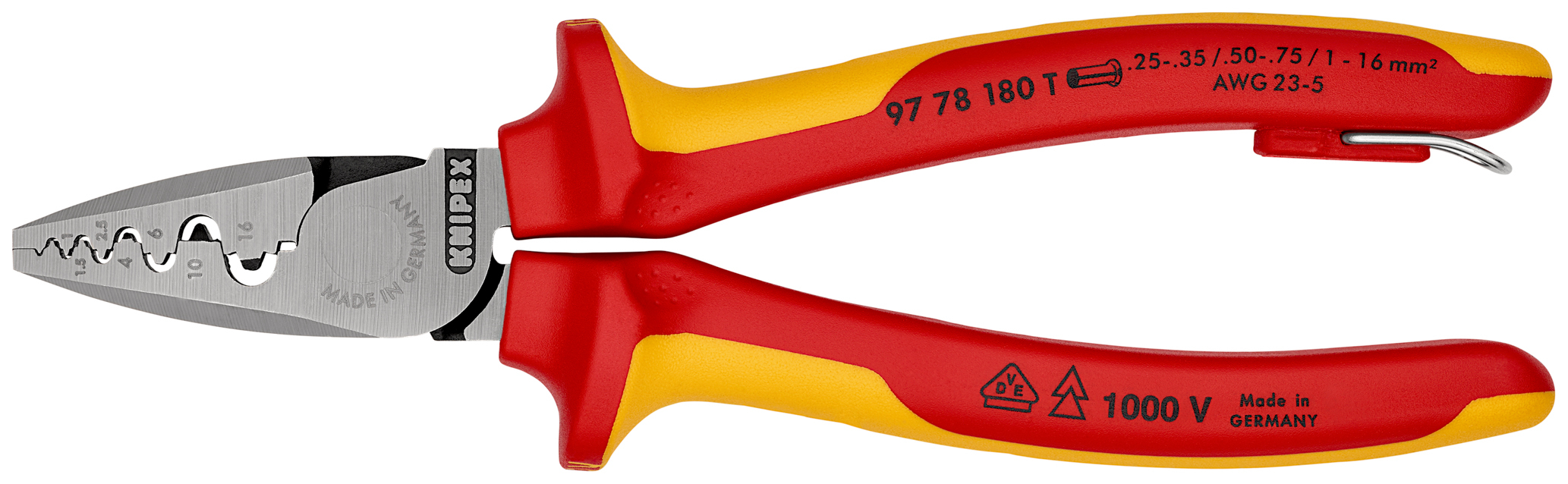 Pce a sertir 180mm embouts 0,25-16mm² t KNIPEX - 97 78 180 T BK