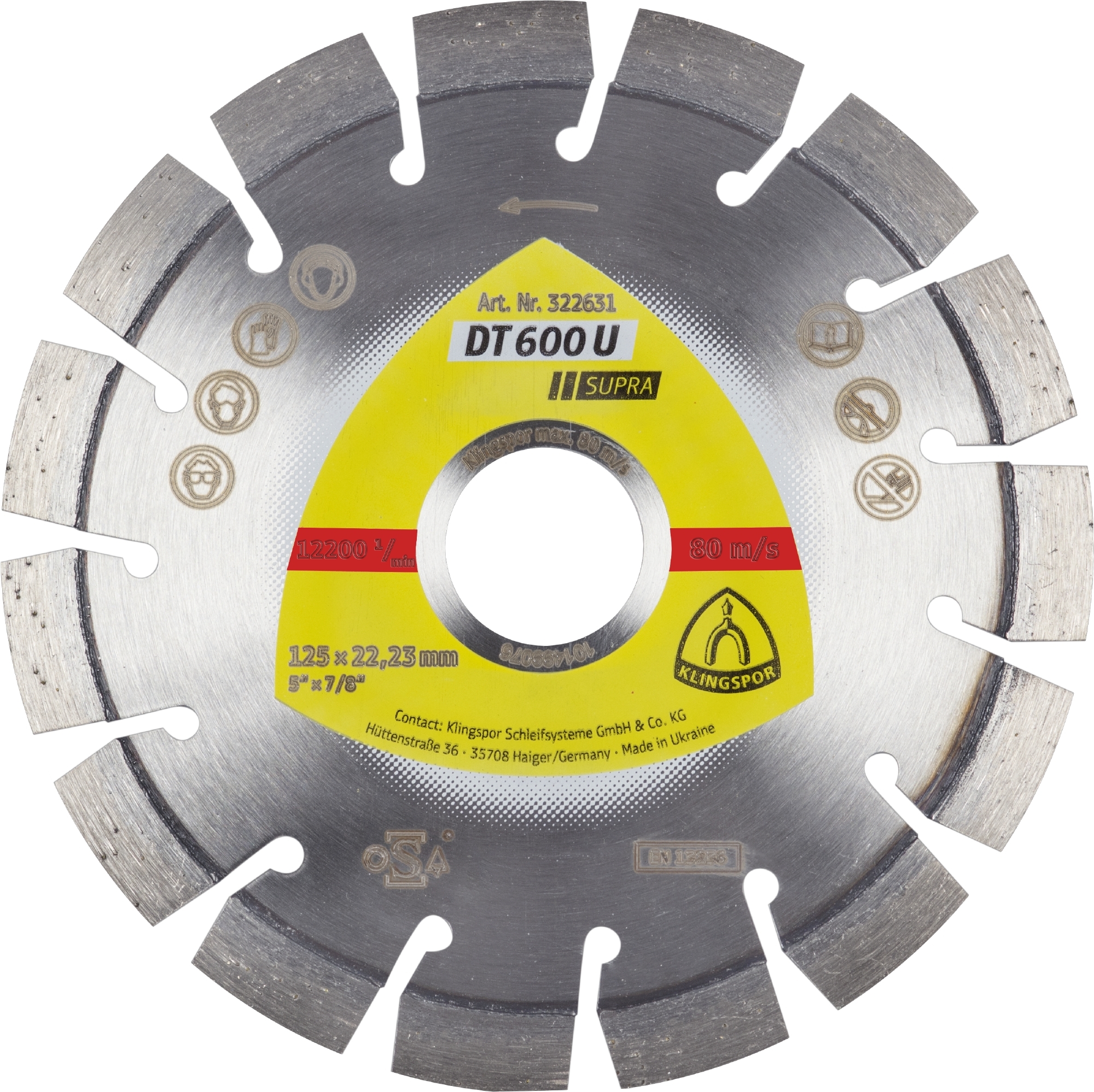 Disques à tronçonner diamantés DT SUPRA DT600U S 125X2,4X22,23 15K 9 KLINGSPOR - 322631