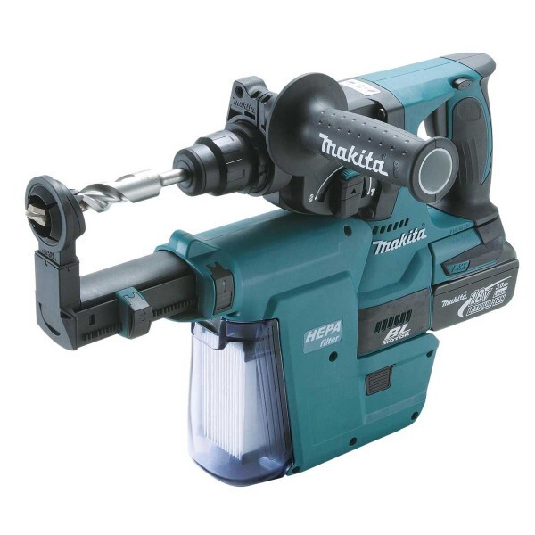 Perfo-burineur SDS-Plus MAKITA 18 V Li-Ion 5 Ah 24 mm + extracteur de poussiere en coffret MAK-PAC- DHR243RTJV