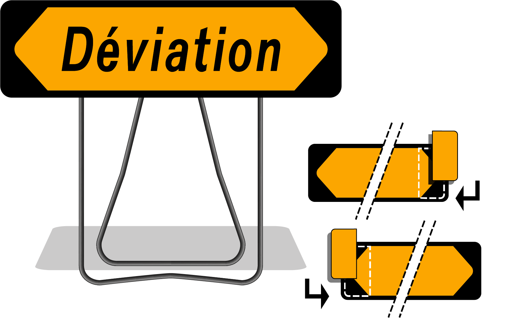 PANNEAU DE SIGNALISATION KD22A 1300X300MM DEVIATION AVEC PIED NADIA SIGNALISATION - N002KD22A1300X300PSC