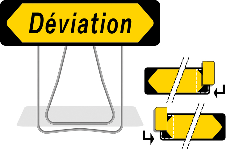 PANNEAU DE SIGNALISATION KD22A DEVIATION AVEC PIEDS 1000X300 T2 NADIA SIGNALISATION N002PREC1000300GALKD