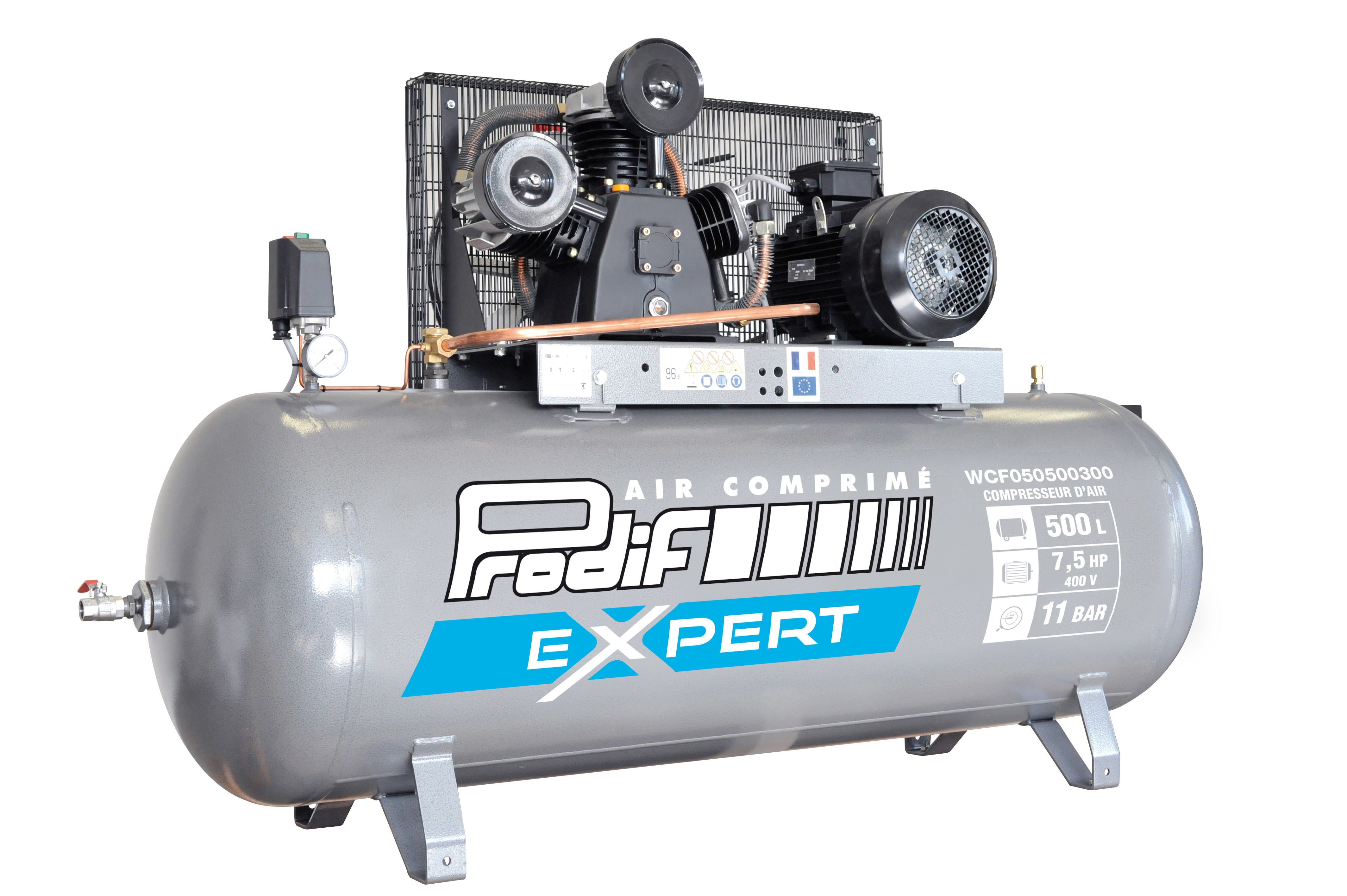 Compresseur PRODIF courroie tri-cylindre 500 litres 11 bar 7,5 CV - WCF050500300
