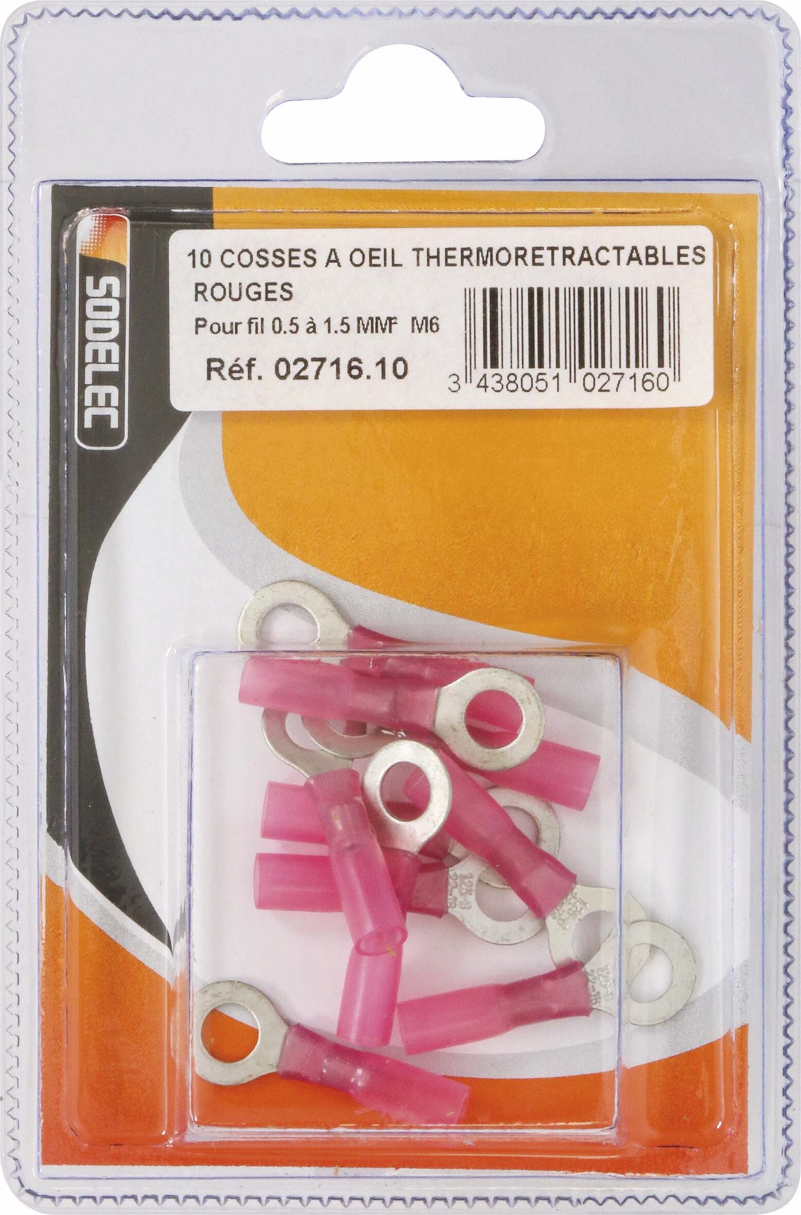 Sachet 10 cosses a oeil thermoretractable rouge pour fil 05 a 15mm² m6 - 271610