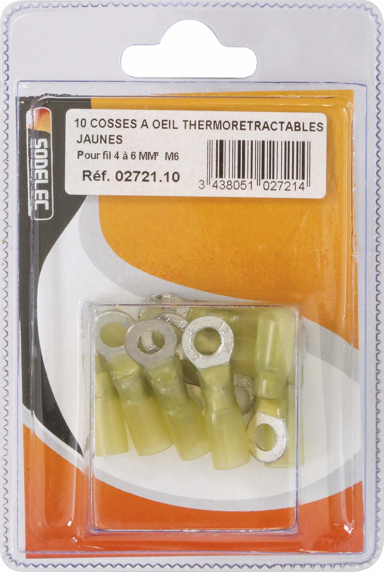 Sachet 10 cosses a oeil thermoretractable jaune pour fil 4 a 6mm² m6 - 272110