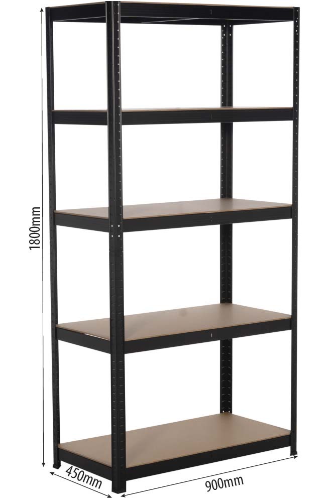 Etagère métallique noire à emboîter 5 tablettes bois 1800x900x450mm max 1,25T - 9070