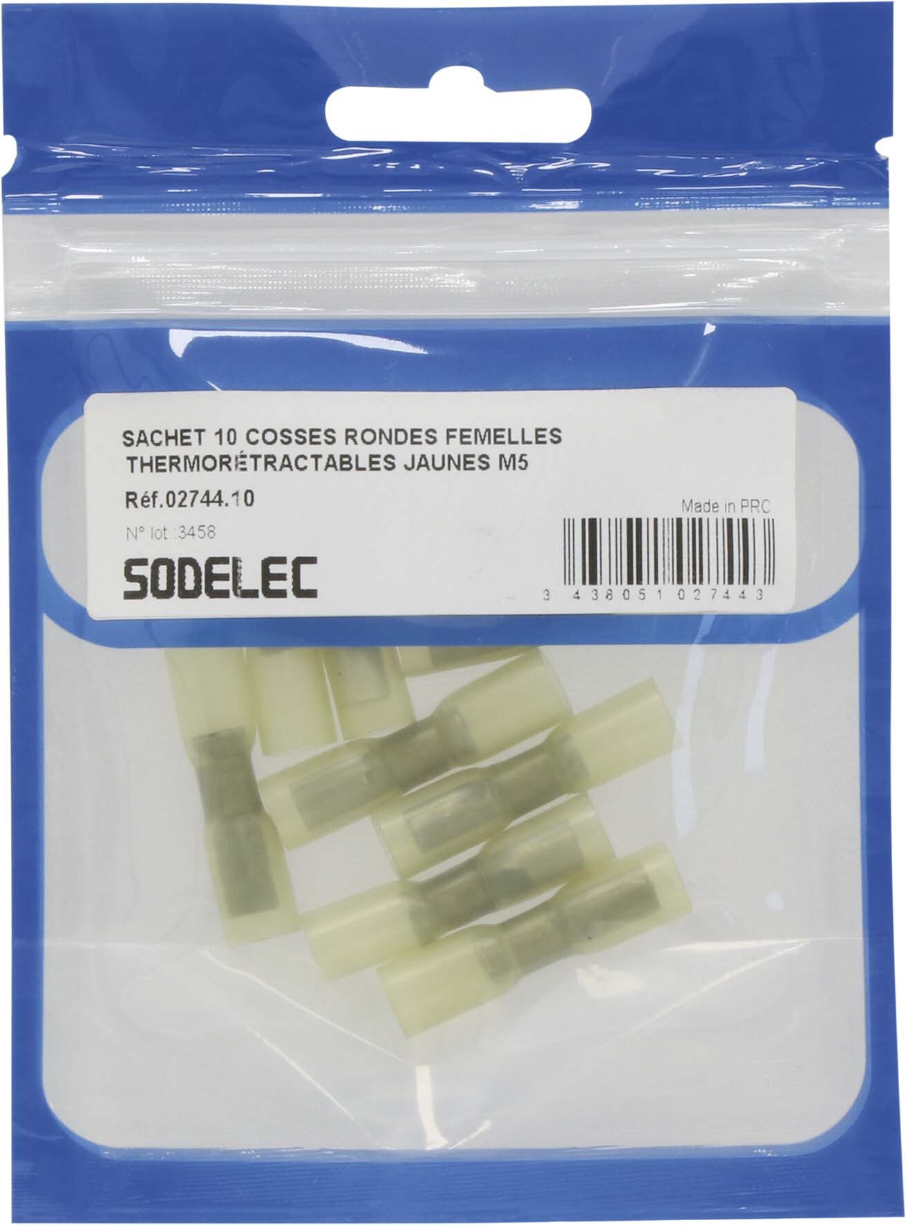 Sachet 10 cosses rondes femelles thermoretractables jaune m5 - 274410