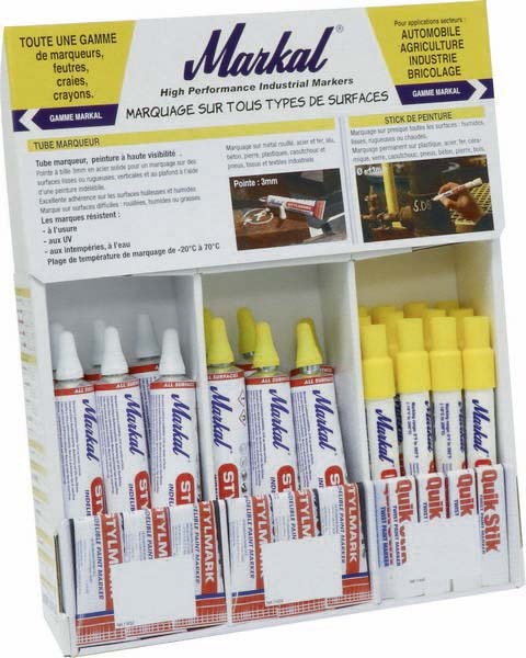 Presentoir 20 tubes marqueurs a bille + 12 sticks de peinture blanc MARKAL - 28580
