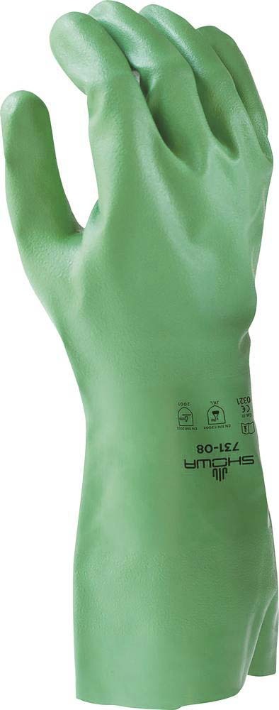 Gants chimiques 100% enduit nitrile floqué biodégradable 355mm vert SHOWA - 65136