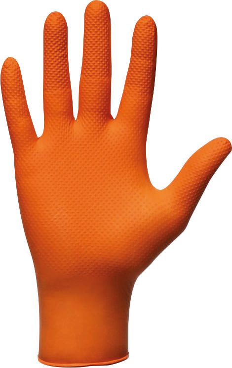 Gants jetables ambidextres nitrile 240mm 0,26mm orange L(9) - Boîte de 50 pcs MERCATOR - 65149