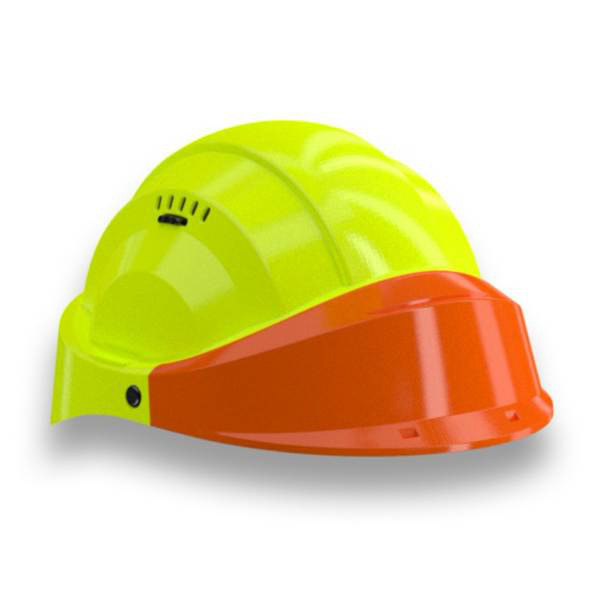 CASQUE 'ORIZON' FLUO JAUNE VISIERE ORANGE TALIAPLAST - 563575