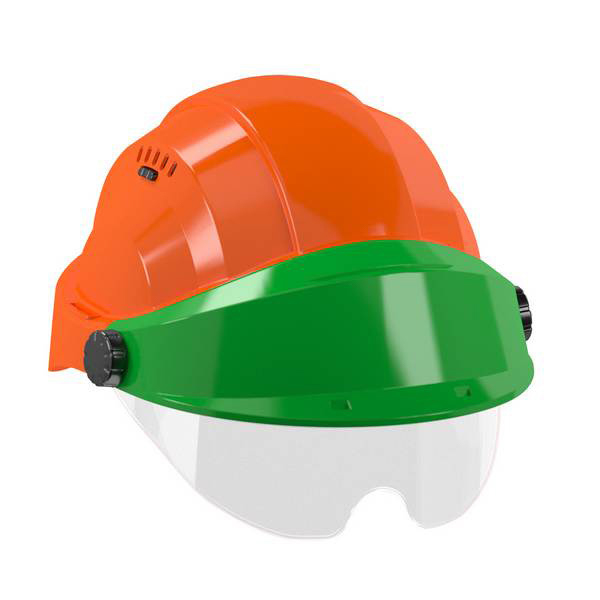 CASQUE 'ORIZON' ORANGE VISIERE VERTE AVEC LUNETTE TALIAPLAST - 563753