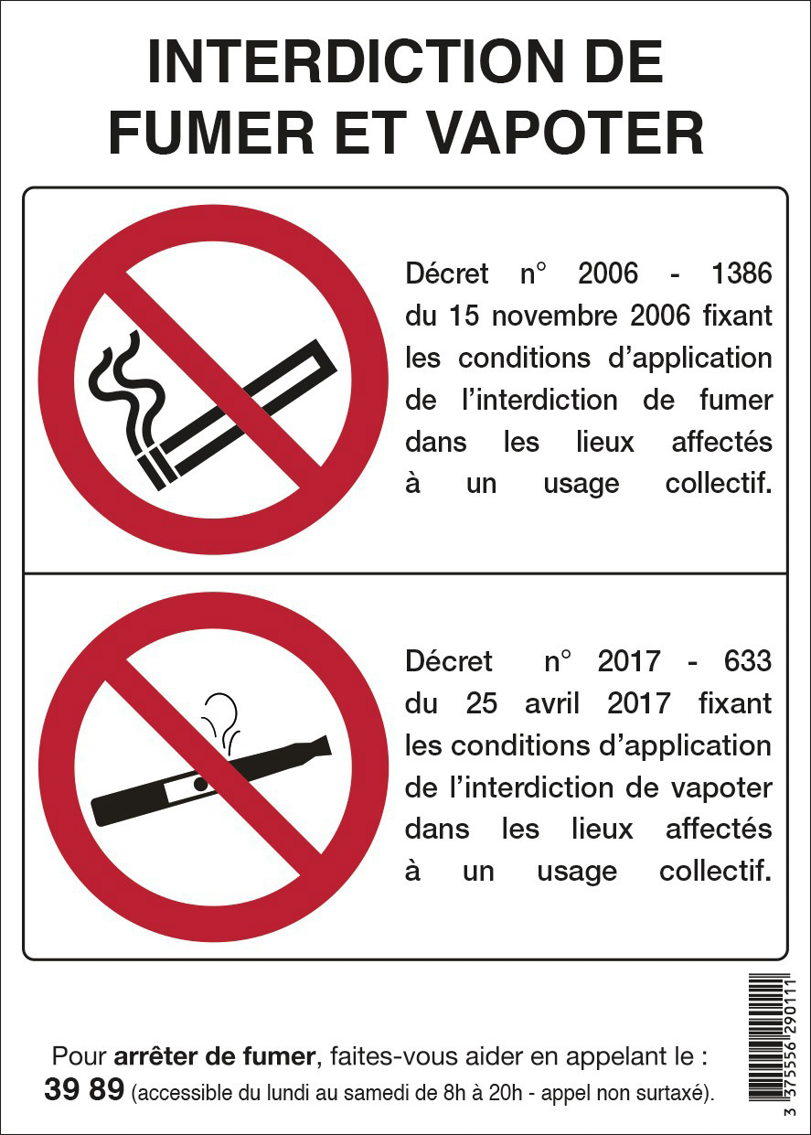 INTERDICTION DE FUMER ET VAPOTER 210X297mm (A4) PS CHOC TALIAPLAST - 629012