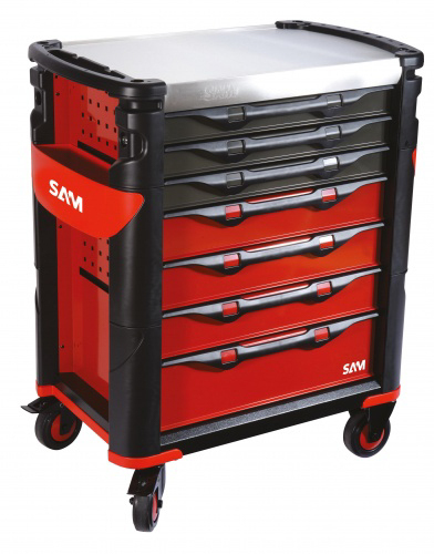 SERVANTE GRAND VOLUME SAM OUTILLAGE SÉRIE 41 - 7 TIROIRS - rouge - plateau inox - 417H