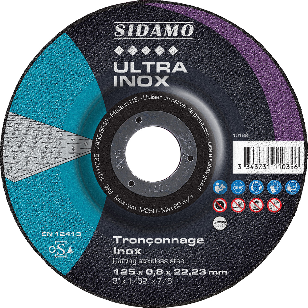 Disque à tronçonner ULTRA INOX, D.125 x 0.8 x 22,23 - SIDAMO - 10111035