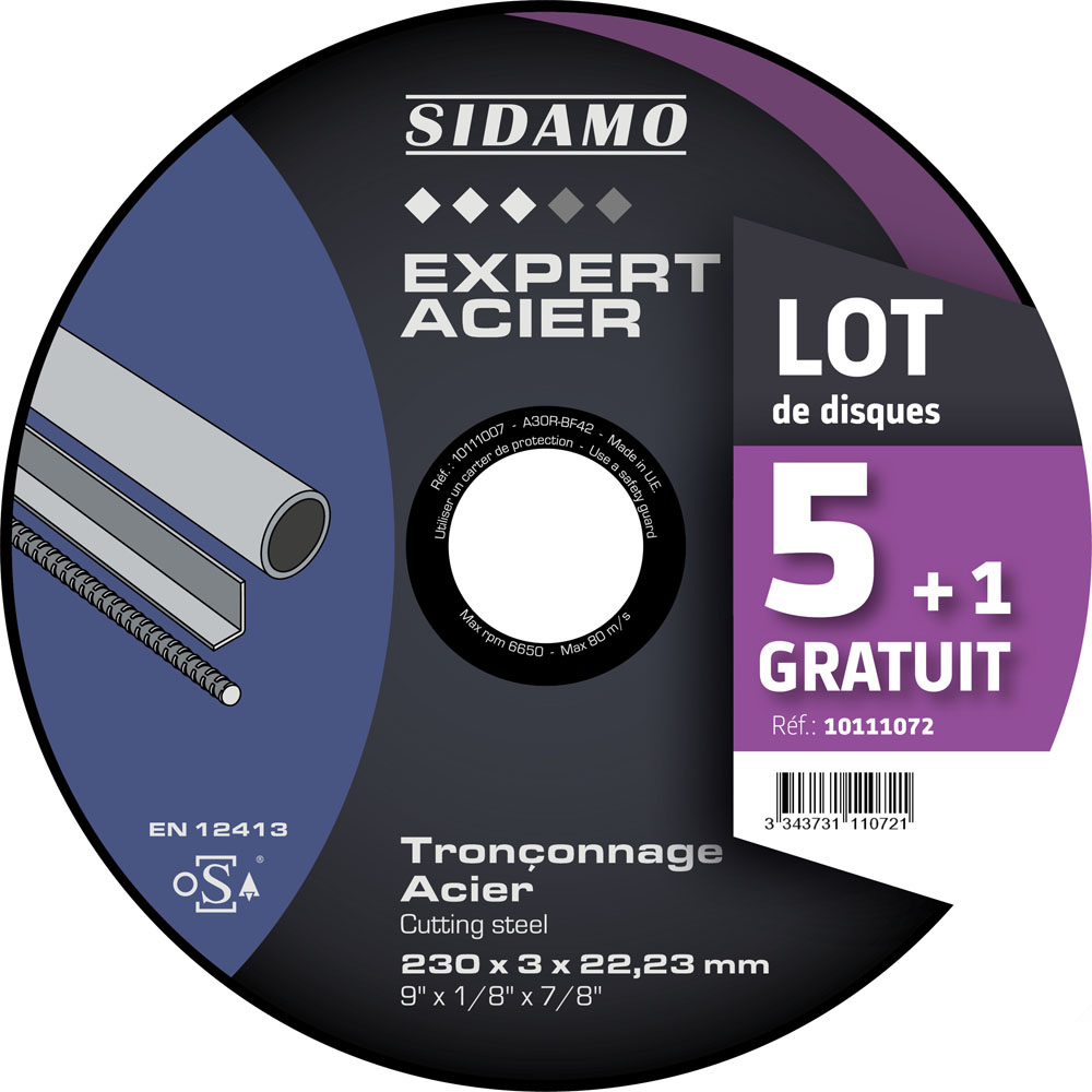 LOT DE 5 EXPERT ACIER + 1 OFFERT D.230 x 3 x 22,23 SIDAMO - 10111072