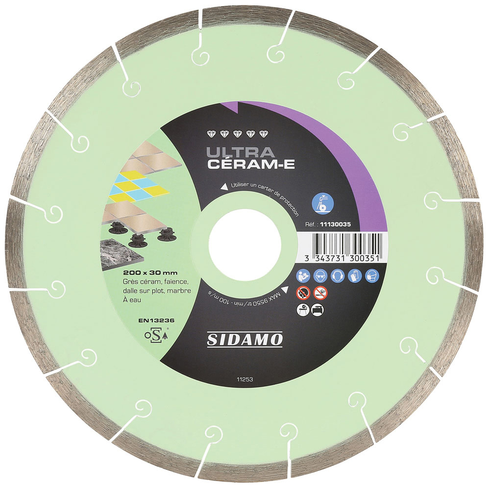 DISQUE DIAMANT ULTRA CERAM-E D. 200 x 30-25,4-22,23 x h 8.5 SIDAMO 11130035