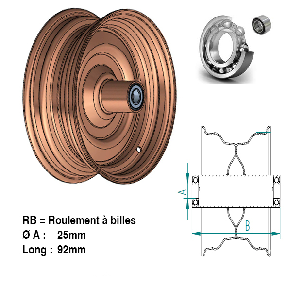 Jante basse creuse 2.50x8 rb 25l92 9006p2 25 - 40 km/h div - S000740