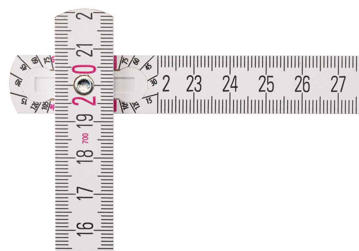 Mètre pliant en bois STABILA type 1707, 2 m, blanc, graduations métriques, avec schéma angulaire, certifié PEFC - 01334